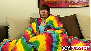 Emo twink jacking off his uncut cock and ass dildoing